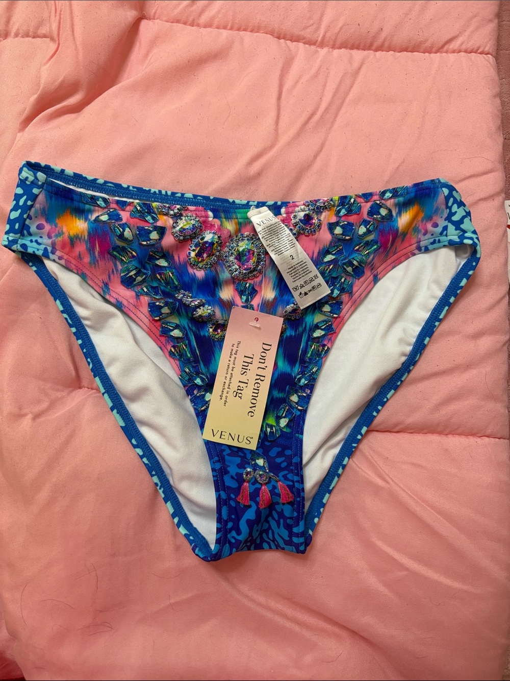 VENUS Blue and Pink Jeweled Bikini Bottom